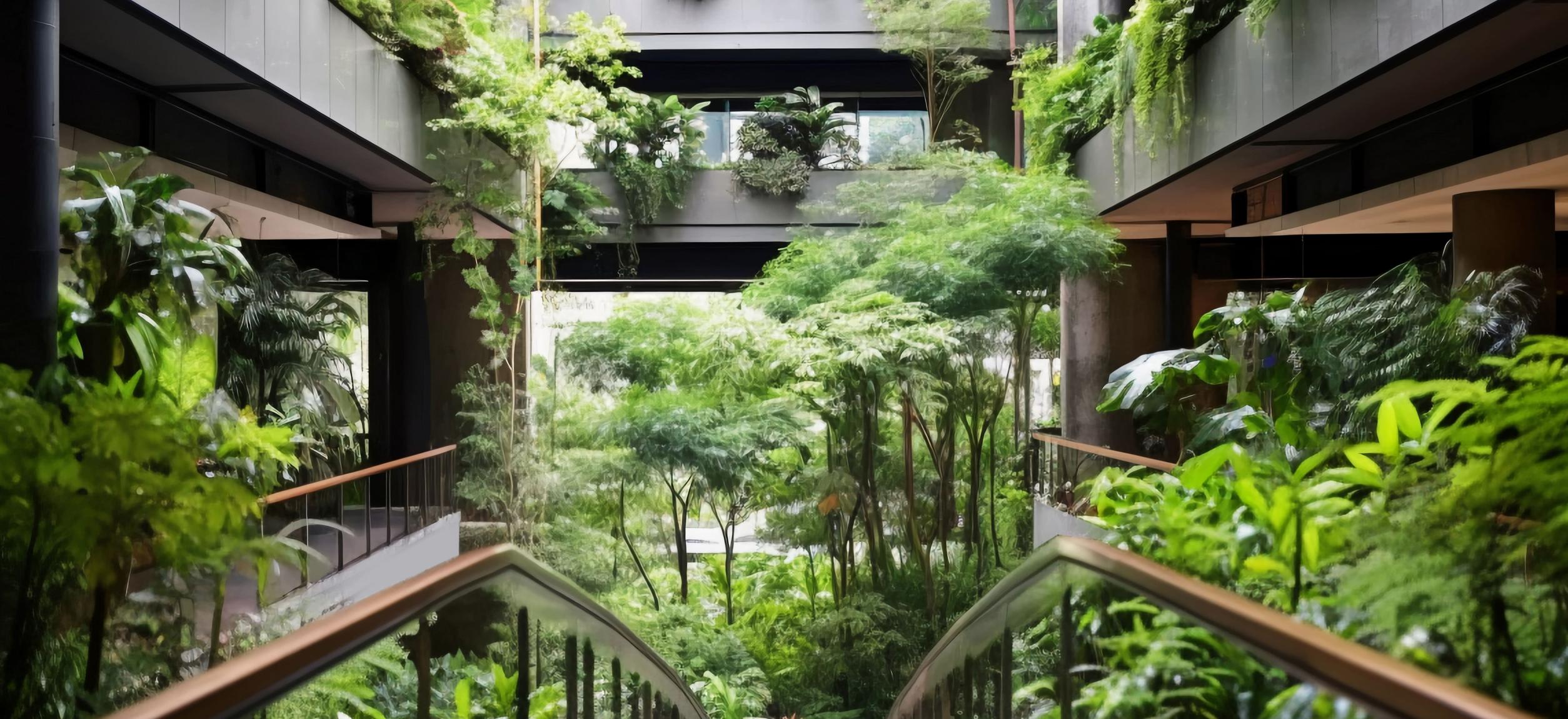 Building avec plantes vertes à l'intérieur