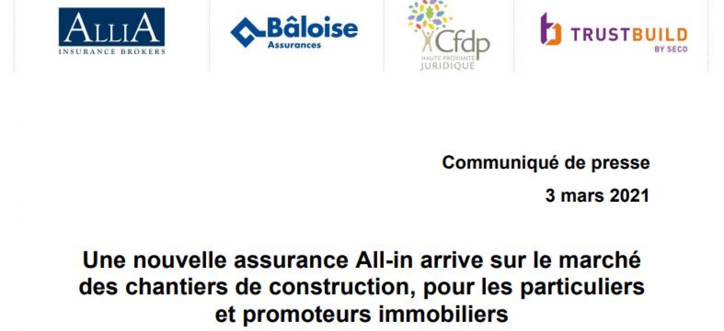 Communiqué de presse pour le lancement du produit d'assurance Bauheem par Baloise, AlliA, Cfdp et Trustbuild Luxembourg